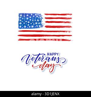 Alles Gute zum Veteranentag. Typografiekarte. Moderner schwarz-weißer Pinselkalligraphietext. Handgezeichnete Schrift-Vektor-Illustration. Isoliert auf weiß Stock Vektor