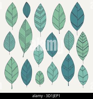Set mit Doodle isolierten Vintage-Blätter-Doodle. Design Hintergrund Grußkarten und Einladungen zur Hochzeit, Geburtstag, Muttertag Stock Vektor