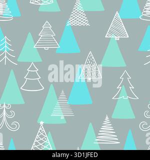 Nahtloses Muster eines handgezeichneten Weihnachtsbaums mit Doodle Sketch. Entwerfen Sie Weihnachtsgrußkarten und Einladungen zum frohen Weihnachten und zum guten neuen Jahr Stock Vektor