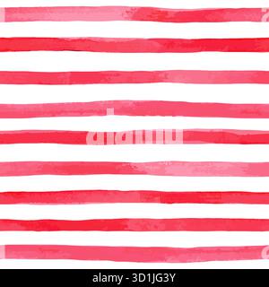 Wunderschönes nahtloses Muster mit horizontalen Streifen in rotem Aquarell. Handgemalte Pinselstriche, gestreifter Hintergrund. Vektorabbildung Stock Vektor