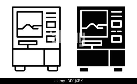 Dieses Symbol für Verkaufsautomaten im Vintage-Stil verfügt über ein duales Design in Umrissform, das sich perfekt für kreative Projekte oder Werbung eignet. Stock Vektor