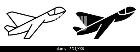 Dieses Bild zeigt Schwarzweiß-Symbole von Flugzeugen, perfekt für kommerzielle und kreative Projekte. Verwenden Sie diese einfachen und dennoch auffälligen Designs, um einen zu vermitteln Stock Vektor