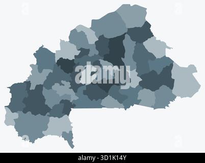 Karte von Burkina Faso mit Regionen. Nur eine einfache Ländergrenzkarte mit regionaler Aufteilung. Blau-graue Farbpalette. Stock Vektor
