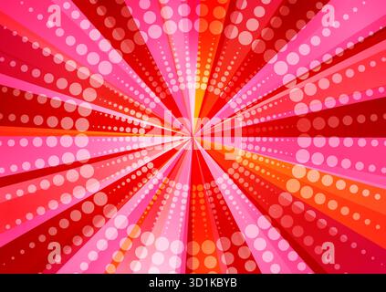 Rosafarbene und orangene Pop-Art-Strahlen abstrakten geometrischen Hintergrund mit radialem Halbton. Retro Geometrisches Konzept Vektordesign Stock Vektor