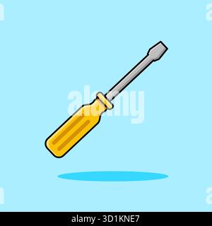 Gelber Griff Flachkopf Schraubendreher Werkzeug Vektor Illustration Cartoon Design Stock Vektor
