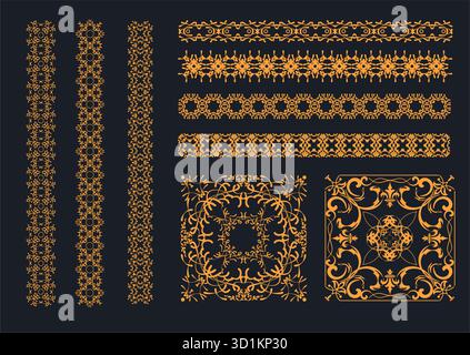 Set aus dekorativen Rahmen und Rahmen mit Vintage-Feeling, ideal, um jedem Designprojekt einen Hauch Eleganz zu verleihen, handgezeichnet Stock Vektor