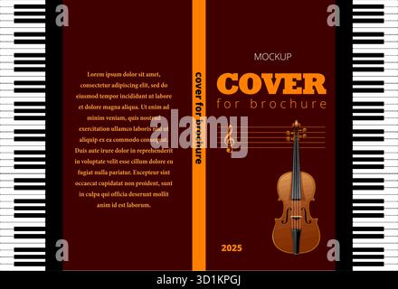 Abdeckung für Broschüre mit Violine mit Klaviertasten und Musiknoten. Handgezeichnete Abbildung Stock Vektor