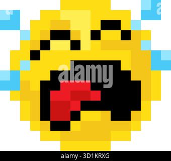 Pixel Art Emoji Emoticon Weinendes Gesicht Stock Vektor