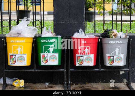 Pekanbaru, Indonesien - 28. September 2025: Mülltonne im Freien im öffentlichen Park Stockfoto