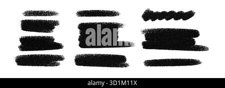 Vektorpinselstriche und Spritzer in Schwarz-weiß. Raue Texturen, Kritzeleien und Flecken bilden einen kreativen Hintergrund für moderne Kunst, Banner oder Stock Vektor