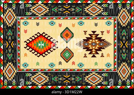 Boho-Muster, Navajo-Teppiche, Native Teppiche Muster, Native American, Motive, Geometrische, Dekorative Teppichdesigns, Teppichdecken, Gewebte Teppichillustrationen. Stockfoto