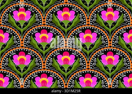 Blumenmuster nahtlos, Silhouette von Hibiskusblüten, handgezeichnet botanisch. Stockfoto