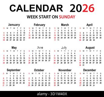 2026 calendar template design Stock Vektor