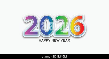 Happy New Year 2026 mit farbenfrohen Zahlen Stock Vektor