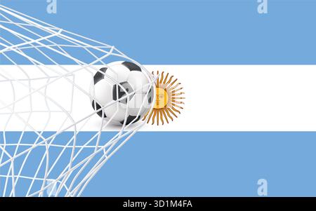 Argentinische Flagge mit Fußball im Netz. Stock Vektor