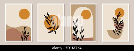 Kreative minimalistische Handzeichnung abstrakter Kunsthintergrund. Moderne ästhetische Illustrationen. Zeitgenössisches künstlerisches Design im böhmischen Stil Stock Vektor