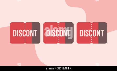 Grafik mit drei roten perforierten Coupons mit fettgedrucktem weißem Text und abstraktem Hintergrund für Werbe- und Marketingthemen Stock Vektor