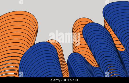 Futuristischer Drahtrahmen abstrakter Hintergrund. Trendiges y2k-Retro-Vektor-Design in Orange, Blau und Beige mit Kopierraum Stock Vektor