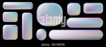 3D Y2K Chrome Set von Frames und Design UI UX Elements. Vektorsatz von holographischen Werbetafeln für Dekoration und Abdeckung. Modernes und schlankes Design für Websites und Benutzeroberflächen. Stock Vektor