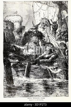 Rollo belagert Paris durch A. de Neuville. Aus DEM BUCH XIII. Das Zeitalter Karls des Großen in Band 12, von Ridpath's Universal History : ein Bericht über den Ursprung, den primitiven Zustand und die ethnische Entwicklung der großen Rassen der Menschheit und über die Hauptereignisse in der Evolution und dem Fortschritt des zivilisierten Lebens unter Menschen und Nationen, aus neueren und authentischen Quellen mit einer vorläufigen Untersuchung über die Zeit, den Ort und die Art des Beginns von Ridpath, John Clark, 1840-1900, veröffentlicht 1897 Stockfoto