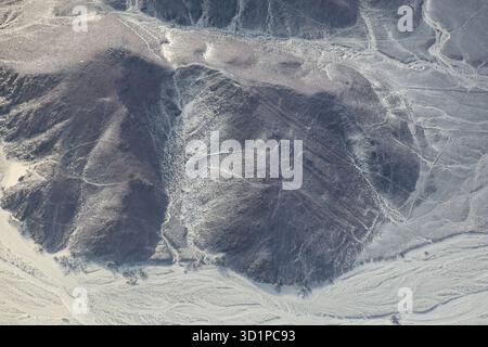 Luftansicht der Nazca Lines - Astronaut Geoglyph, Peru. Stockfoto