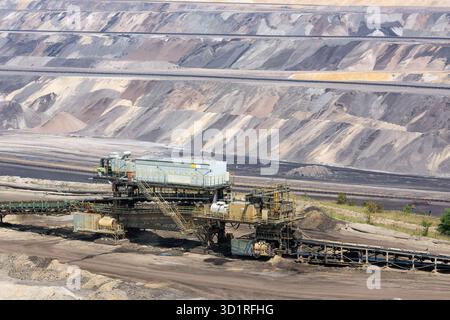 Braunkohle im Tagebau Landschaft mit Förderband in Deutschland Stockfoto