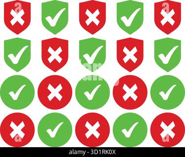 Grüne Häkchen- und Rotes Kreuz-Symbole für Approval and Error Concept (Genehmigungs- und Fehlerkonzept) Stock Vektor