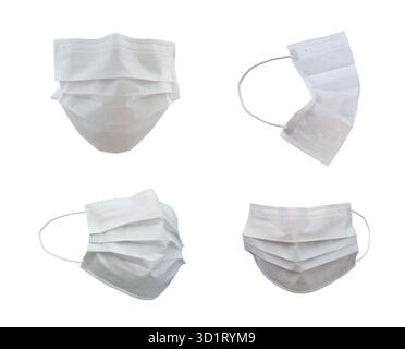 Sammlung medizinischer Gesichtsmasken in verschiedenen Winkeln Stockfoto