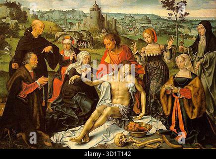 CLEVE, Joos van (* 1485, Antwerpen, d. 1540, Antwerpen) Altarstück der Klagelei (Mitte) 1520-25 Öl auf Holz, 145 x 206 cm Mus?e du Louvre, Paris die Mitteltafel des Altaraufsatzes zeigt die Klagelei über Christus. --- Schlüsselwörter: ----------------- Autor: CLEVE, Joos van Titel: Altaraufsatz der Klage (Mitte) Zeitlinie: 1501-1550 Schule: Flämische Form: Malerei Typ: Religiös Stockfoto