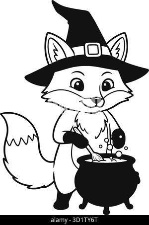Niedlicher halloween Fuchs Hexe Brautrank im Kessel Vektor Illustration Design für Druck und Web Gebrauch Stock Vektor