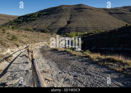 Dinosaurierspuren, Valdecevillo Site, Enciso, La Rioja, Spanien, Europa Stockfoto