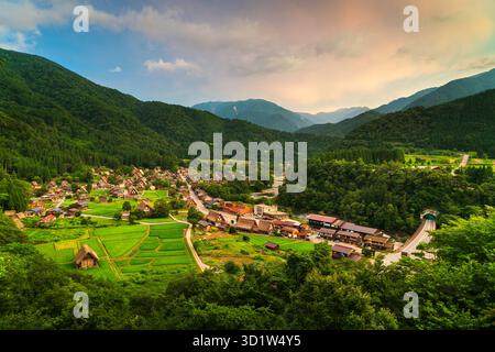 Ainokura, Toyama, Japan in the remote Gokayama Region at dusk. Stockfoto