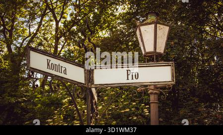 Wegweiser der direkte Weg zu Pro versus Contra - Bildmontage Stockfoto