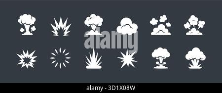 Comic Cartoon Rauch Wolken Vektor Symbol. Bombenbruch Comic Cloud Smoke Effect Explode Flamme Symbol Stock Vektor