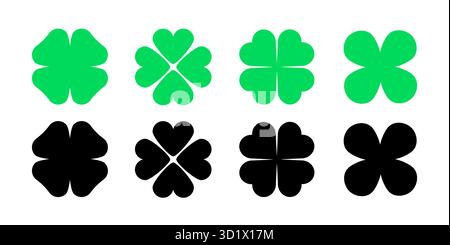 Kleeblatt-Vektor-Shamrock-Symbol. St. Patrick Luck Klee gutes irisches grünes Herz flaches Kleeblatt isoliertes Symbol Stock Vektor