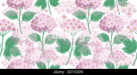 Hintergrund der nahtlosen Hortensie. Handgezeichnet. Nicht AI, Vektordarstellung. Stock Vektor