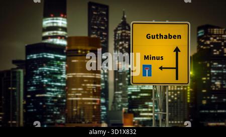 Wegweiser der direkte Weg zum Guthaben versus Minus - Bildmontage Stockfoto