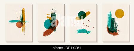 Kreativer minimalistischer handgemalter abstrakter Kunsthintergrund mit Pinselstrich abstrakte Kunst. Design für Wanddekoration, Postkarte, Poster oder Broschüre Stock Vektor