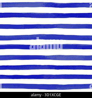 Wunderschönes nahtloses Muster mit blauen Aquarellstreifen. Handgemalte Pinselstriche, gestreifter Hintergrund. Vektorabbildung Stock Vektor