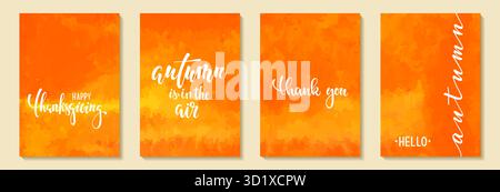 Abstrakte Kunst Herbst Aquarell orange und gelber Hintergrund mit hallo Herbst Text. Gestalten Sie Grußkarten und Einladungen im Hintergrund, saisonaler Herbst Stock Vektor