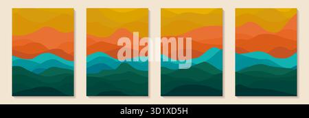 Abstrakter Kunstberg. Abstrakte grafische geometrische Formen in modernem Stil. Moderner Kunsthintergrund. Abstraktes Landschaftsdesign für Wanddekoration Stock Vektor