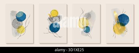 Kreativer minimalistischer handgemalter abstrakter Kunsthintergrund mit Aquarellflecken und handgezeichnetem Kritzelkreis. Design für Wanddekoration Stock Vektor