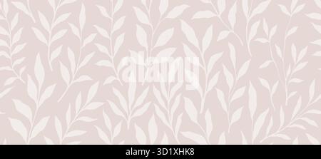 Blätter Zweig und handgezeichnete Doodle Scribble Blumenpflanzennahtloses Muster. Kreativer minimalistischer abstrakter Kunsthintergrund. Design-Wanddekoration Stock Vektor