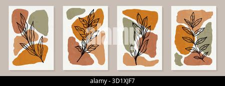 Kreative minimalistische Handzeichnung abstrakter Kunsthintergrund. Moderne ästhetische Illustrationen. Zeitgenössisches künstlerisches Design im böhmischen Stil Stock Vektor