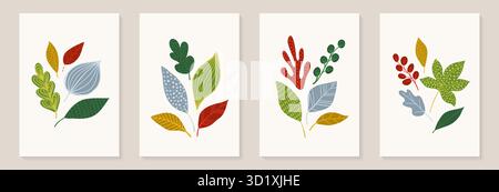 Kreative minimalistische Handzeichnung abstrakter Kunsthintergrund. Vintage gelbe, orange Blätter Skizze auf weißem Hintergrund. Gestalten Sie Grußkarten im Hintergrund Stock Vektor