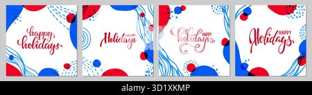 Happy Holidays Hand gezeichneter Pinselstift Schrifttext auf Kritzelhintergrund, Frohe Weihnachten und Happy New Year Stock Vektor