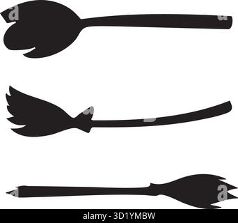 Satz von drei Schwarzen Hexenbesen Silhouetten für Halloween Dekoration Vektor Stock Vektor