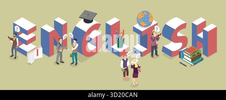3D Isometrische flache Illustration des Lernens Englisch, Bildung, Fremdsprache 3D Isometrische flache Illustration des Lernens Englisch Stockfoto
