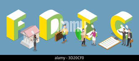 3D Isometrische flache Abbildung von FDIC als Federal Deposit Insurance Corporation, Verbraucherschutz von Finanzinstituten Stockfoto