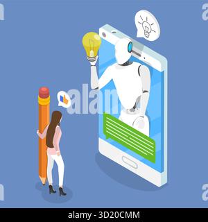 3D Isometrische flache Illustration von AI Chat Bot, Künstliche Intelligenz Assistent 3D Isometrische flache Illustration von AI Chat Bot Stockfoto